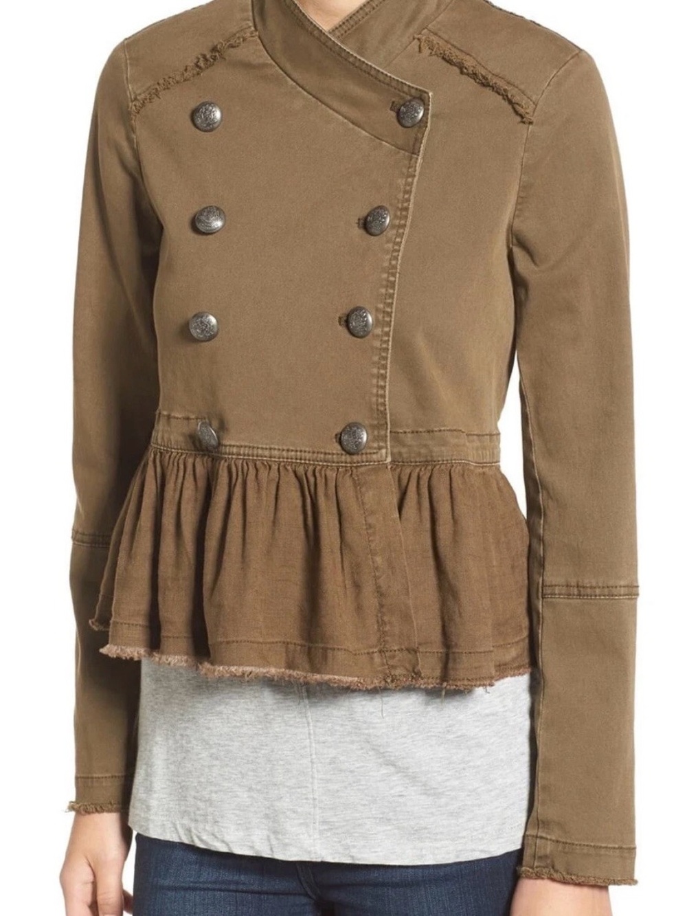 Free People Brown Military Peplum Jacket - Size M - Picture 2 of 7